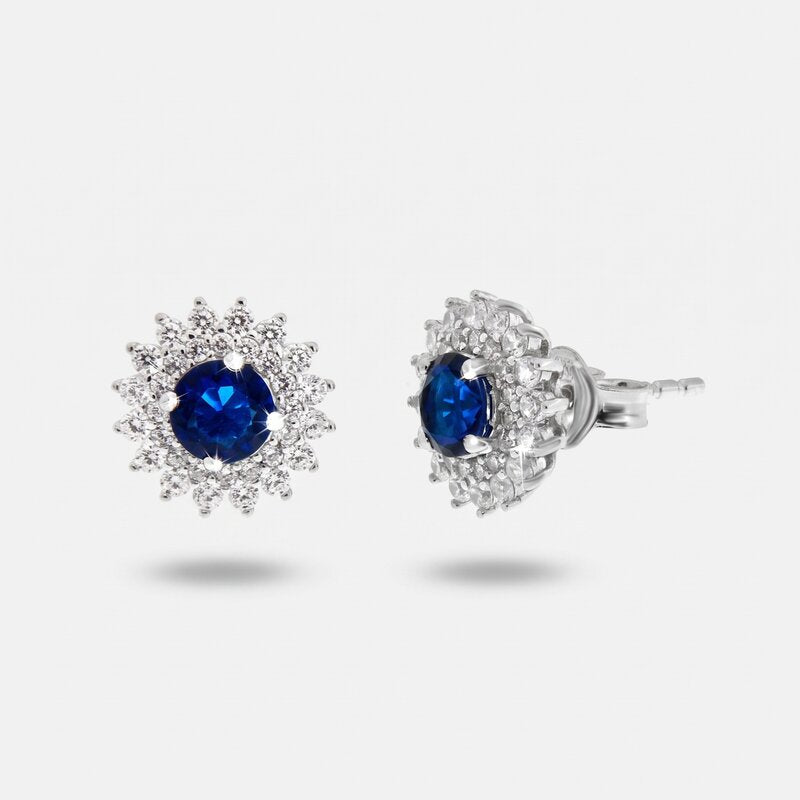 Orecchini in Argento 925 a lobo zirconato con punto luce blu - BYSIMON gioielli