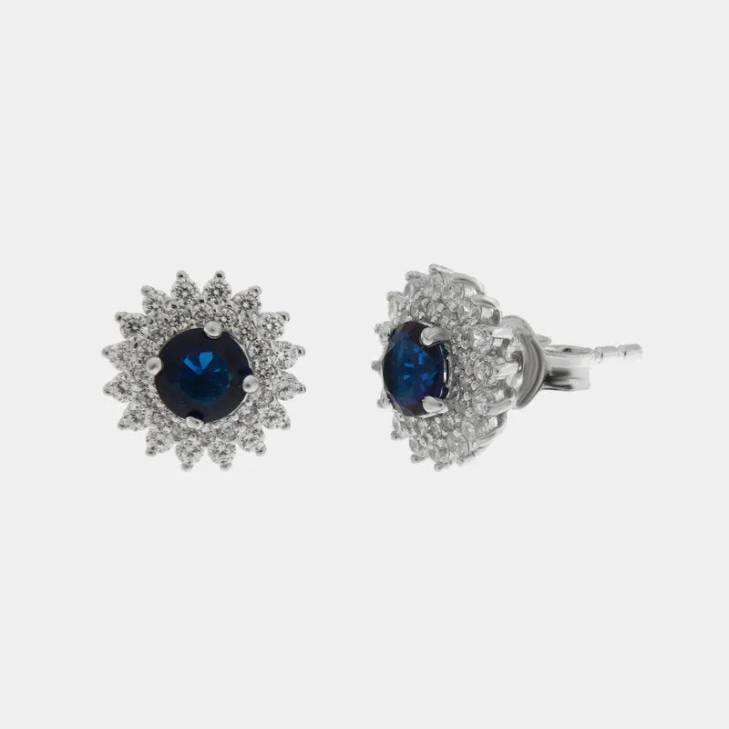 Orecchini in Argento 925 a lobo zirconato con punto luce blu - BYSIMON gioielli