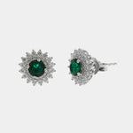 Orecchini in Argento 925 a lobo zirconato con punto luce verde - BYSIMON gioielli