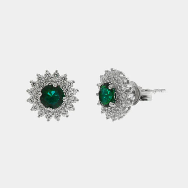 Orecchini in Argento 925 a lobo zirconato con punto luce verde - BYSIMON gioielli
