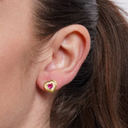 Orecchini in Argento 925 cuore a lobo con punto luce rosso