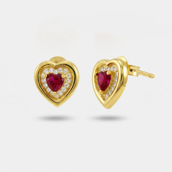 Orecchini in Argento 925 cuore a lobo con punto luce rosso - BYSIMON gioielli