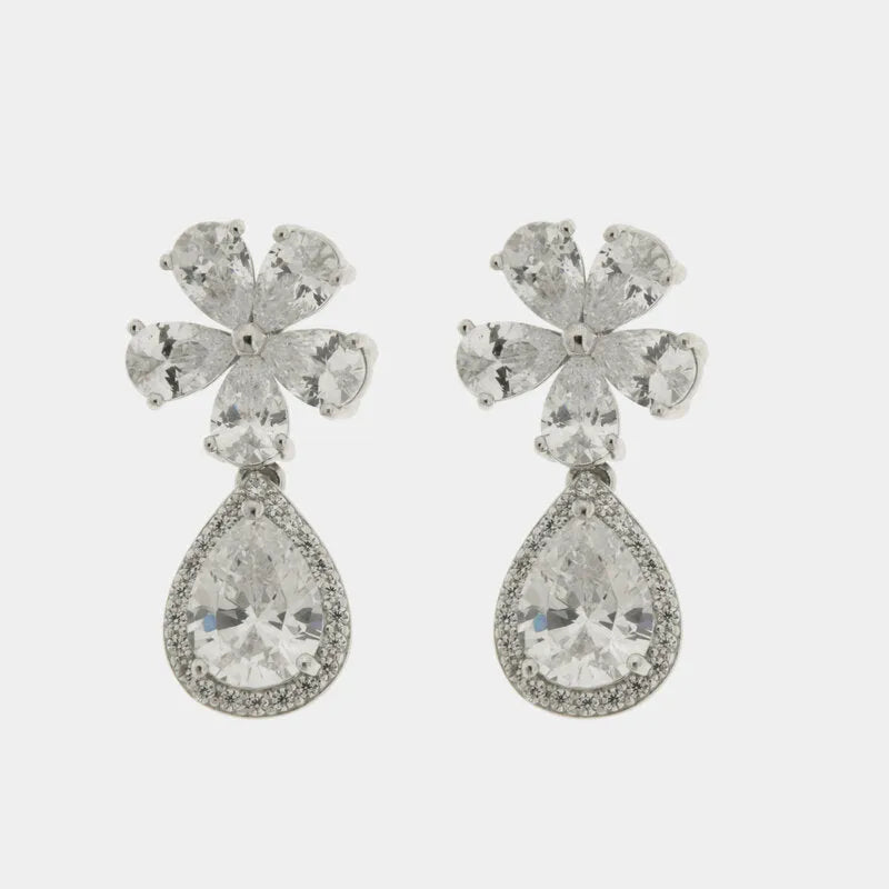 Orecchini in Argento 925 fiore zirconato con goccia pendente - BYSIMON gioielli