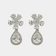 Orecchini in Argento 925 fiore zirconato con goccia pendente