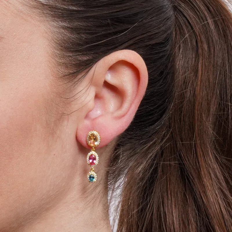Orecchini in Argento 925 zirconi pendenti colorati