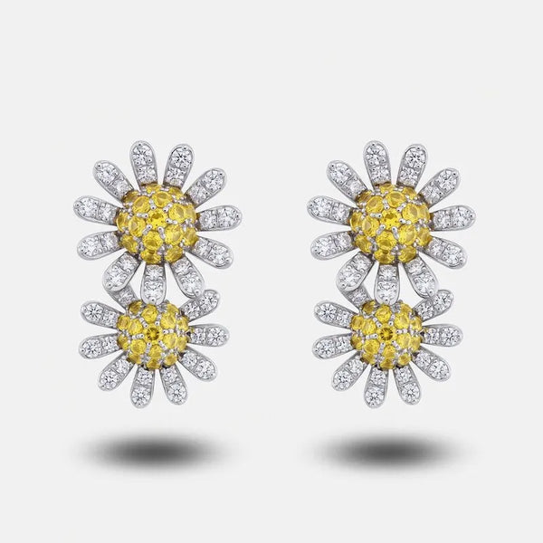 Orecchini in Argento 925 Doppia margherita pavè zirconi