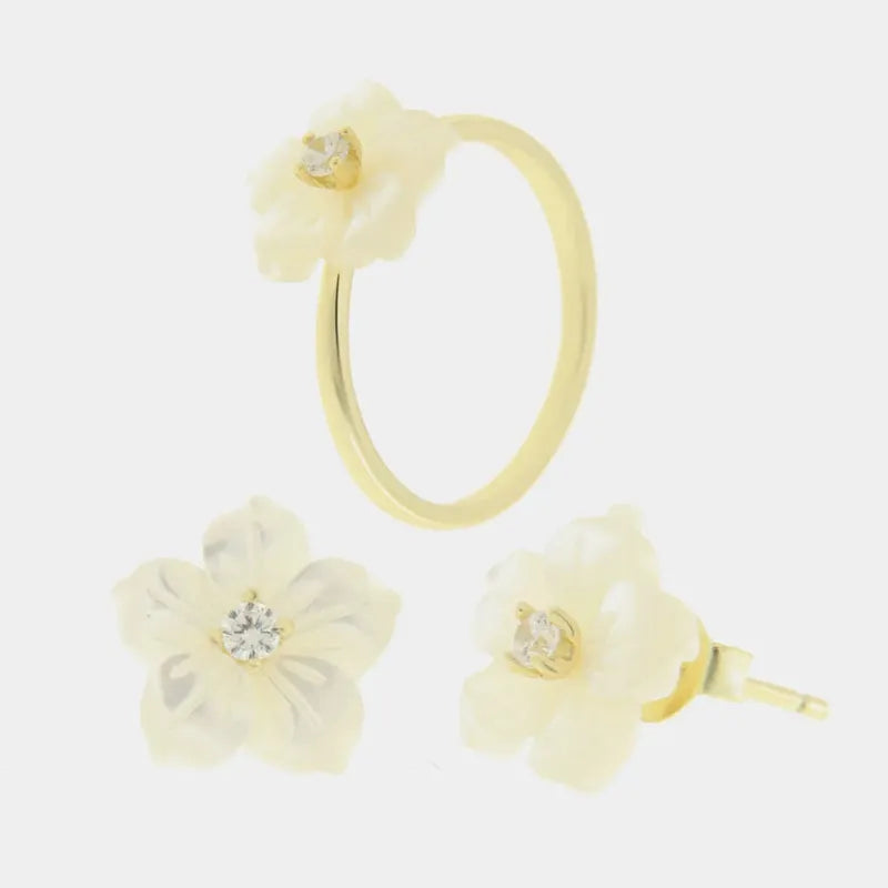 Set in Argento 925 con fiore e zircone