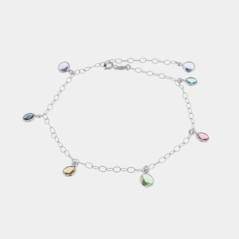 Cavigliera in Argento con cristalli pendenti colorati