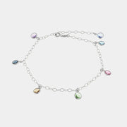 Cavigliera in Argento con cristalli pendenti colorati