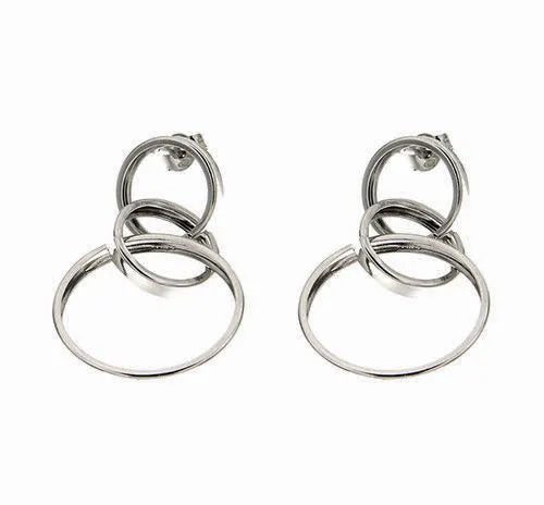 Orecchini in Argento 925 pendenti con cerchi uniti lisci