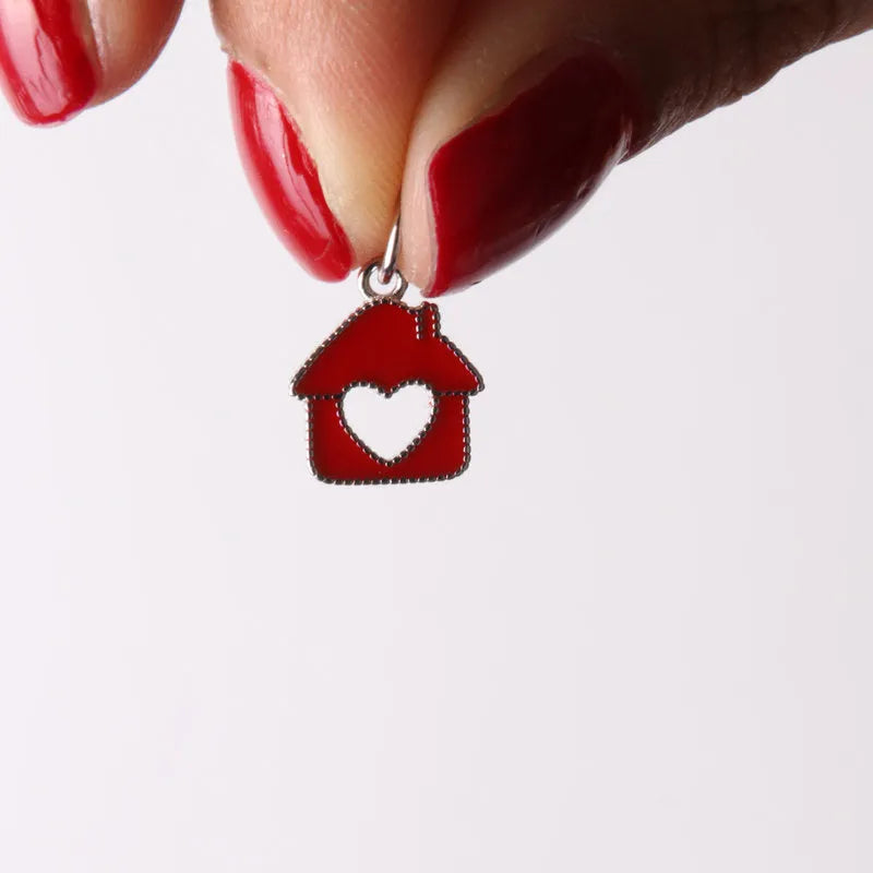 Ciondolo in Argento 925 a forma di casa con smalto rosso BYS - gioiello BySimon