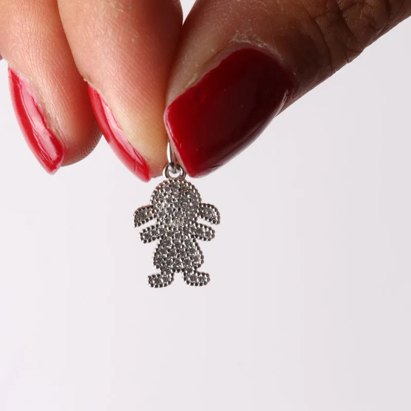 Ciondolo in Argento 925 a forma di bimba con zirconi bianchi - BYSIMON gioielli