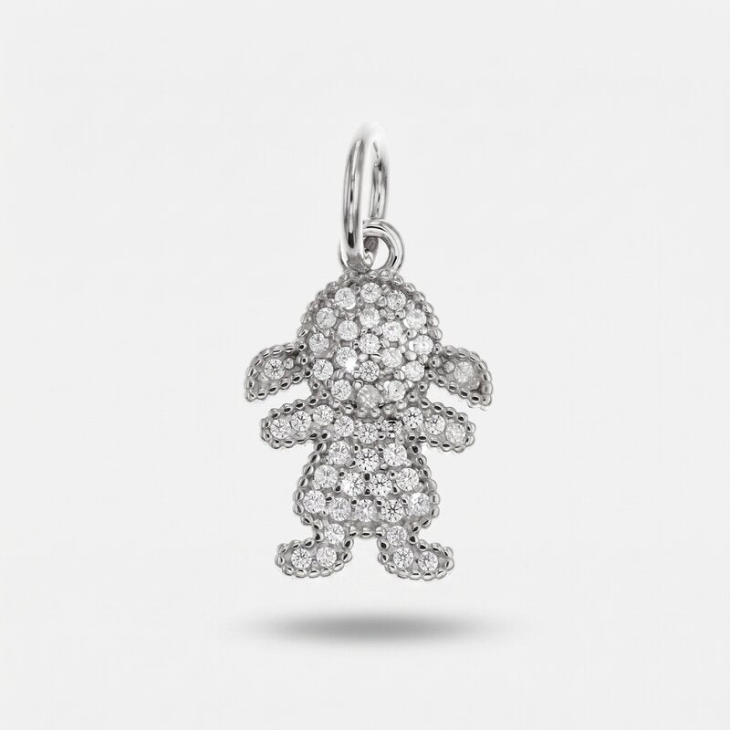 Ciondolo in Argento 925 a forma di bimba con zirconi bianchi - BYSIMON gioielli