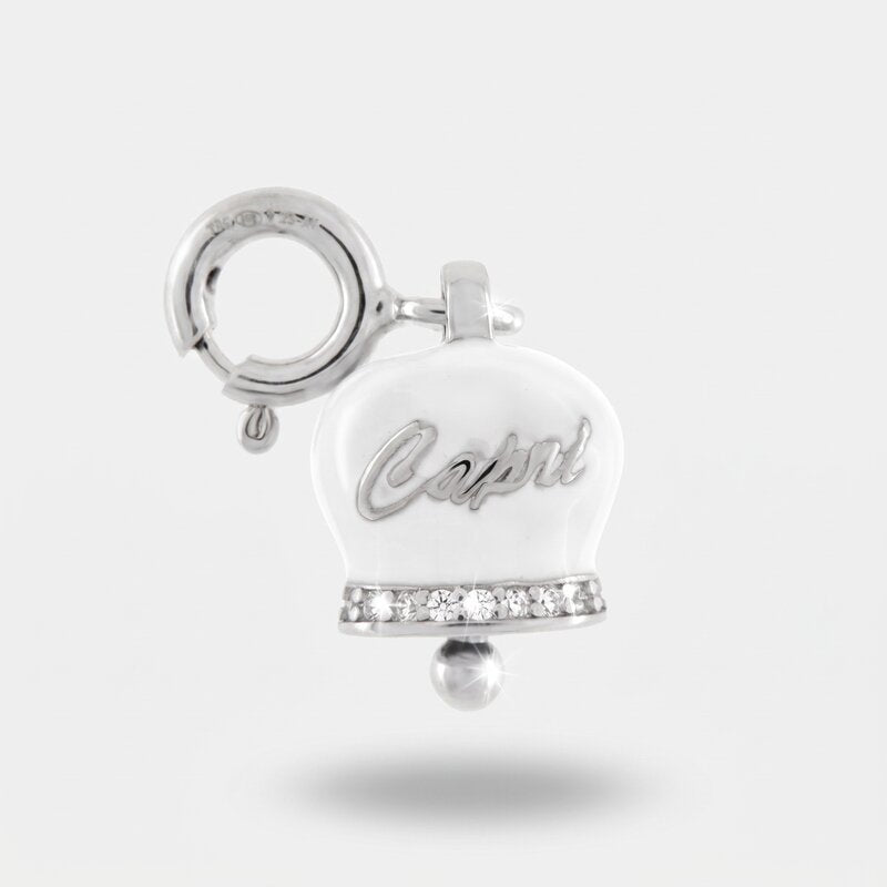 Ciondolo in Argento 925 campanella con scritta capri bianca in silver