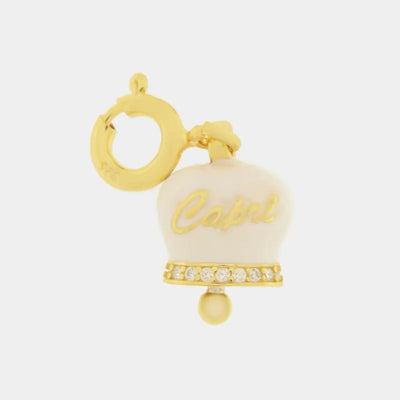 Ciondolo in Argento 925 campanella con scritta capri bianca in gold