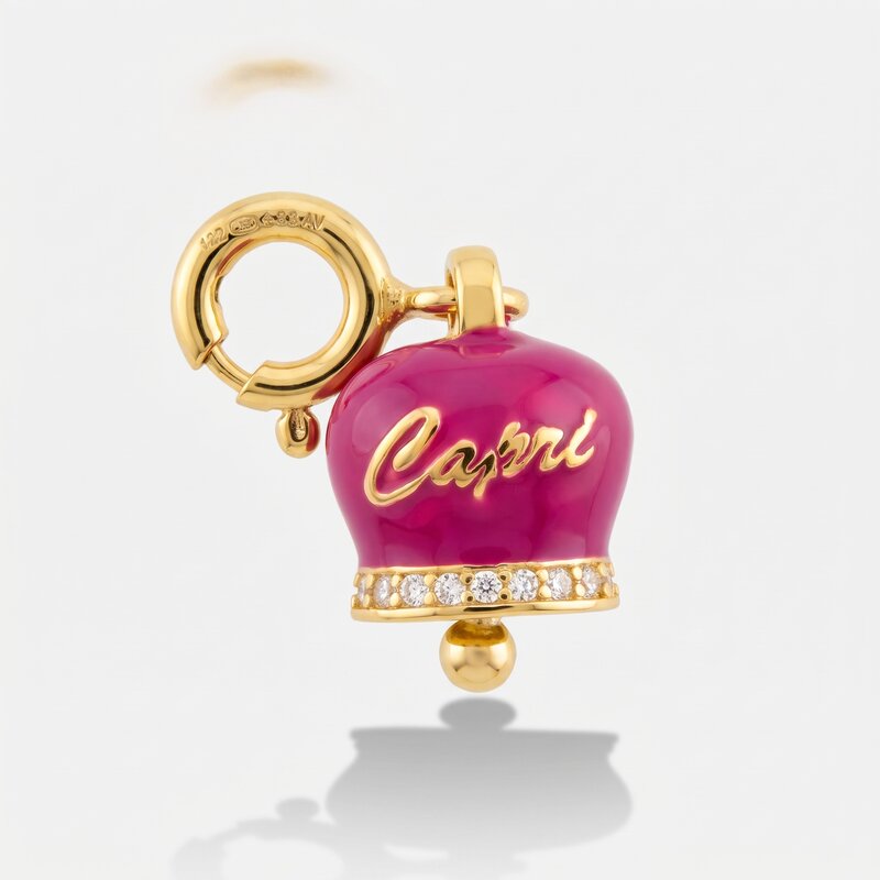 Ciondolo in Argento 925 campanella scritta capri  fucsia