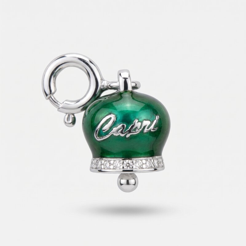 Ciondolo in Argento 925 campanella scritta capri  verde