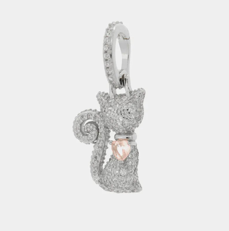 Ciondolo in Argento 925 con gatto e cuore rosa