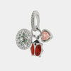 Ciondolo in Argento 925 con coccinella, quadrifoglio e cuore rosa