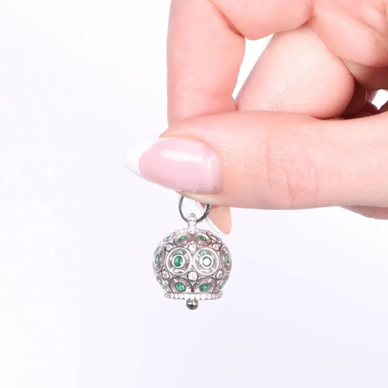 Ciondolo in Argento 925 con campanella e zirconi verdi