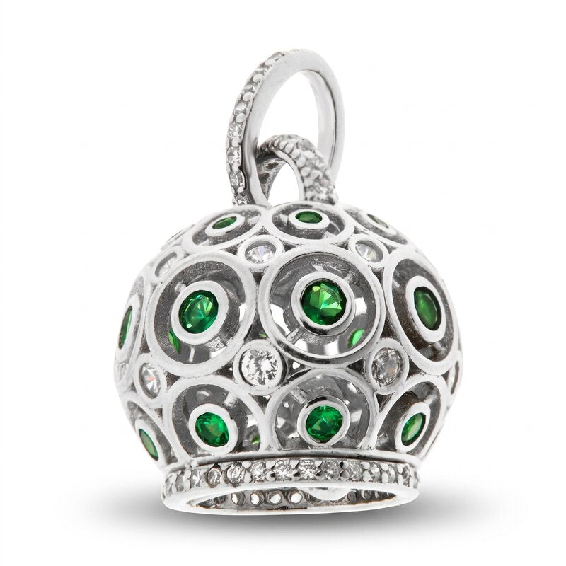 Ciondolo in Argento 925 con campanella e zirconi verdi