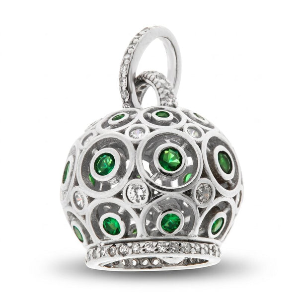 Ciondolo in Argento 925 con campanella e zirconi verdi