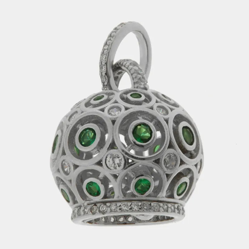 Ciondolo in Argento 925 con campanella e zirconi verdi