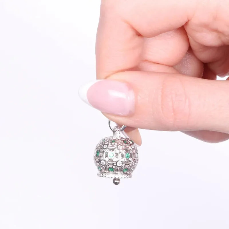 Ciondolo in Argento 925 con campanella e zirconi verdi
