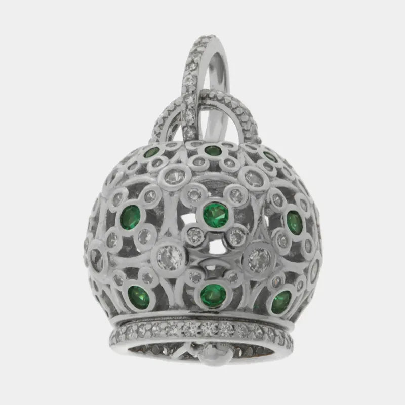 Ciondolo in Argento 925 con campanella e zirconi verdi