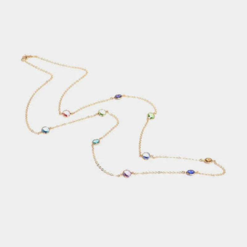 Collana in Argento 925 catena lunga con cristalli multicolore