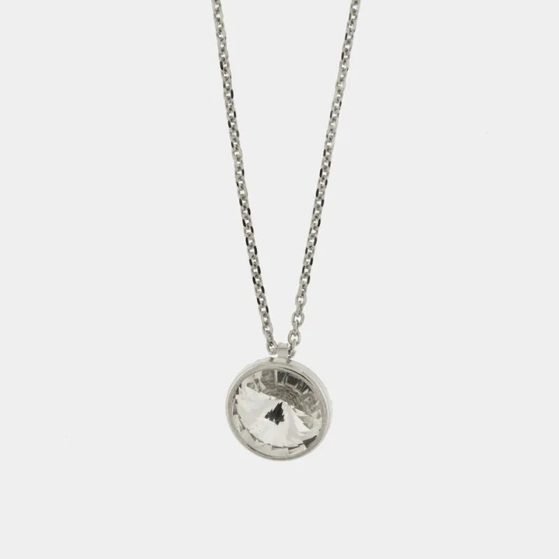 Sterling Silver Necklace with White Crystal Solitaire