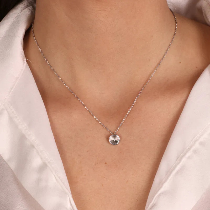 Sterling Silver Necklace with White Crystal Solitaire