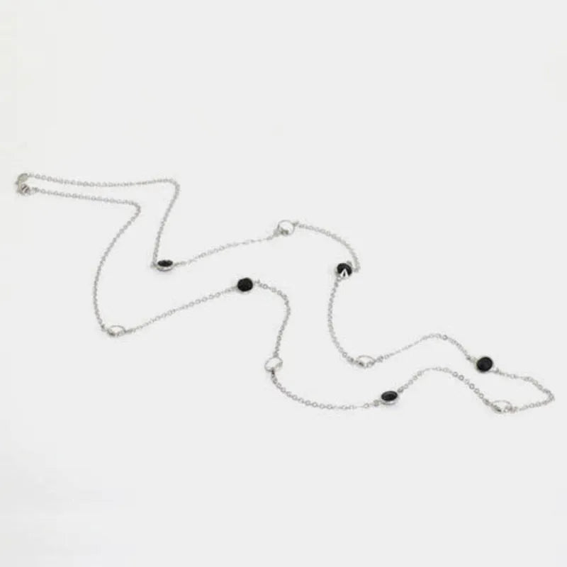 Collana in Argento 925 catena lunga con punti luce sparsi di cristalli neri - BYSIMON gioielli
