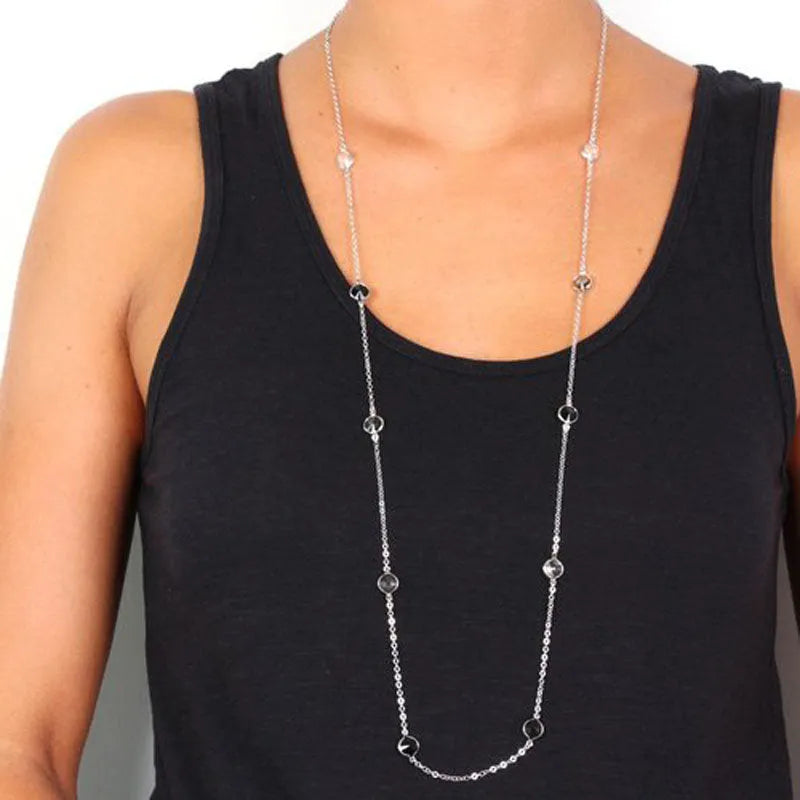 Collana in Argento 925 catena lunga con punti luce sparsi di cristalli neri - BYSIMON gioielli