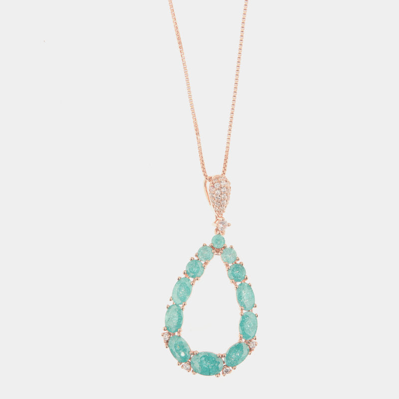 Collana in Argento 925 con pendente a goccia impreziositi da pavè di zirconi bianchi e zirconi colori SIMEONE - gioiello BySi