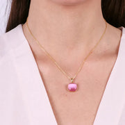 Collana in Argento 925 a forma quadrata con zircone rosa