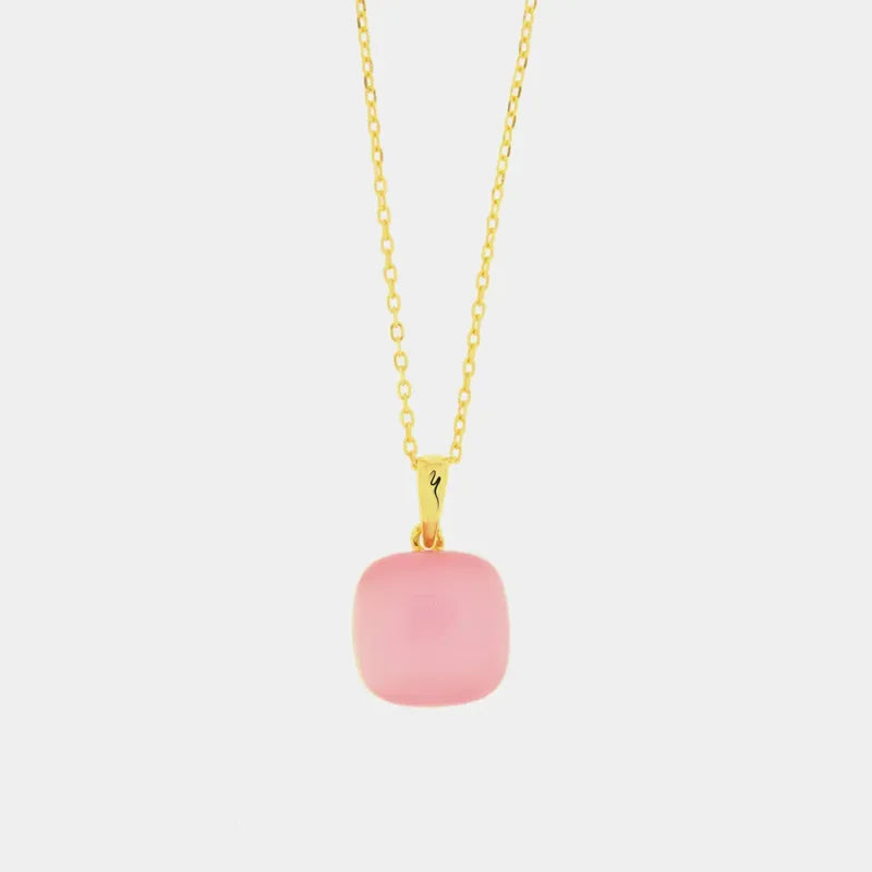 Collana in Argento 925 a forma quadrata con zircone rosa