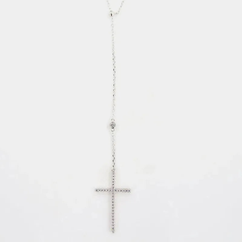 Collana in Argento 925  rosario con croce pendente impreziosita da zirconi