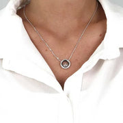 Collana in Argento 925 con pendente a vetro centrale e giro di zirconi bianchi