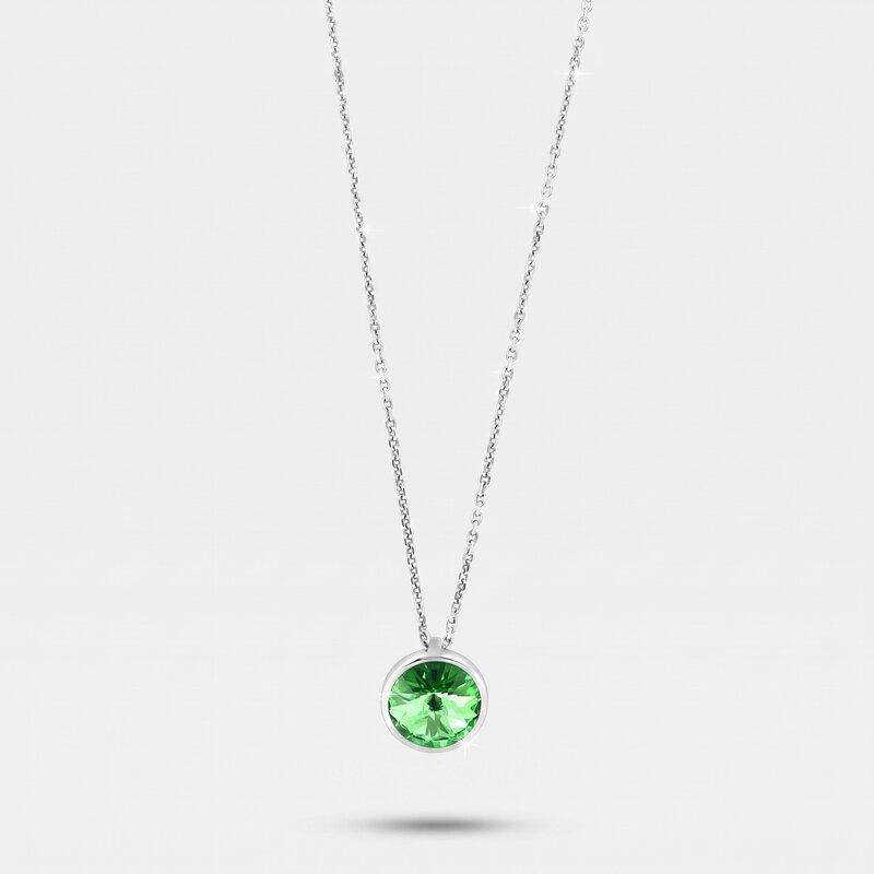 Collana in Argento 925 con punto luce pendente impreziosito da cristallo verde - BYSIMON gioielli