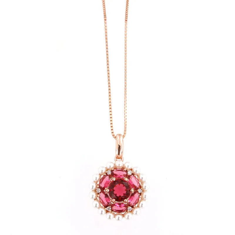 Collana in Argento 925 con pendente zirconato rubino e perline