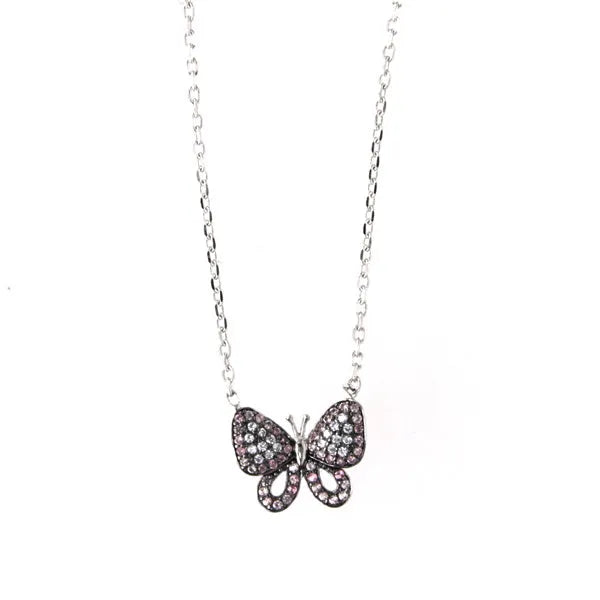 Collana in Argento 925  farfalla zirconata multicolore