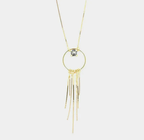Collana in Argento 925 con fili pendenti e punto luce di cristallo bianco