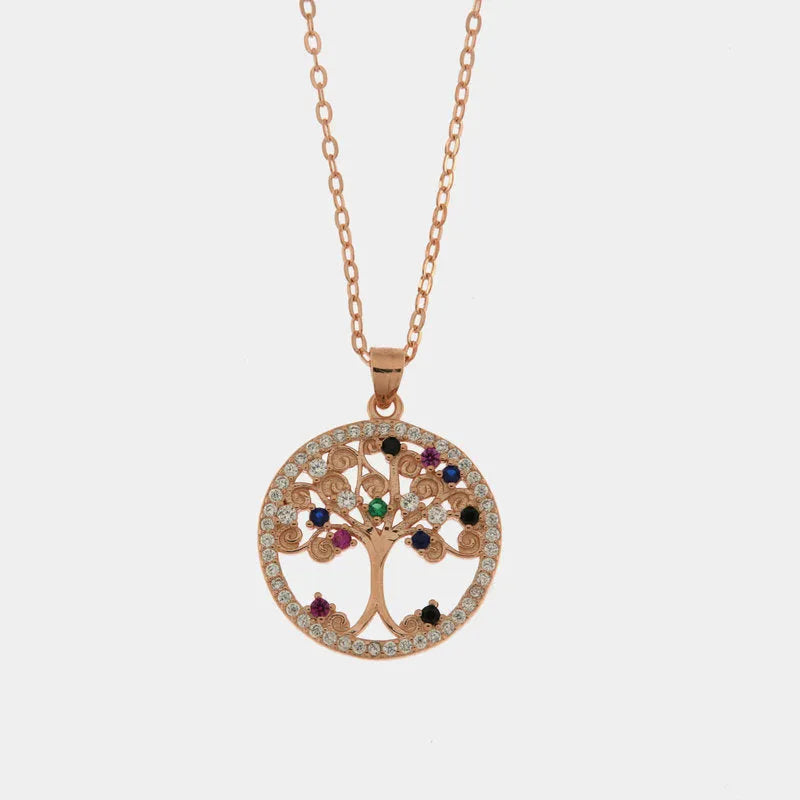 Collana in Argento 925 albero della vita pendente con zirconi multicolore