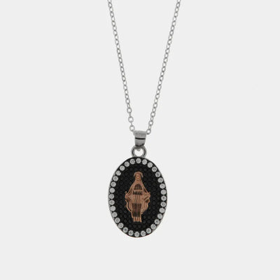 Collana in Argento 925  con amuleto religioso su rutenio in giro di zirconi bianchi