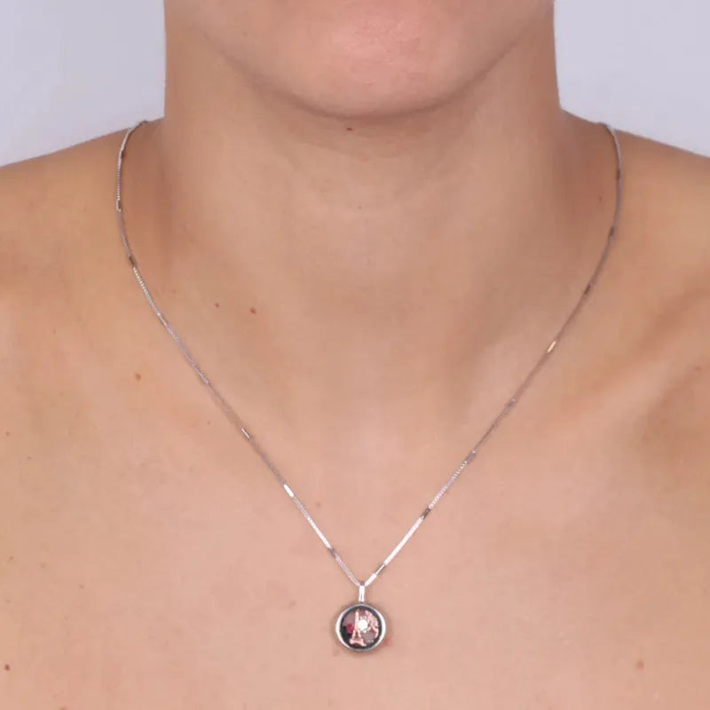 Collana in Argento 925 con pendete tour eiffel e zirconi multicolore