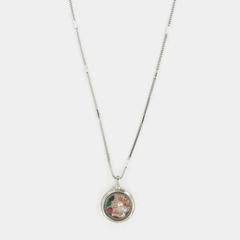 Collana in Argento 925 con pendete tour eiffel e zirconi multicolore