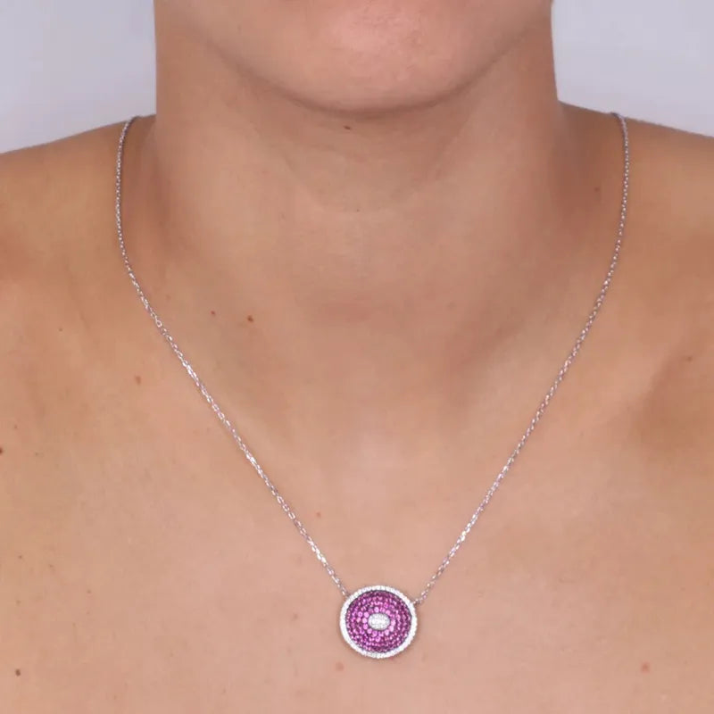 Collana in Argento 925 con cerchio pendente a pavè di zirconi rubino