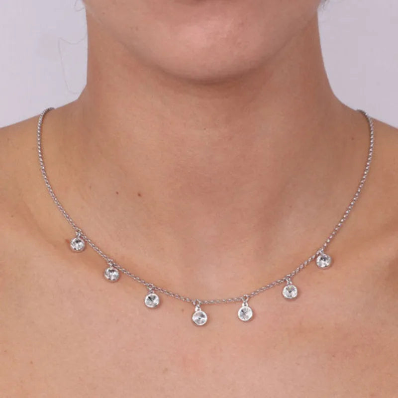 Collana in Argento 925 con giro di cristalli bianchi pendenti
