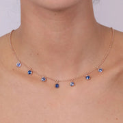 Collana in Argento 925 con giro di cristalli pendenti, dalle sfumature royal blu